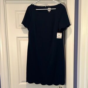 Anne Klein Dark Teal blue/green scallop sleeve and hem Dress